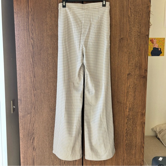 NWT Nasty Gal Tailored to You Check Wide Leg Pant Beige 6 - Picture 8 of 10